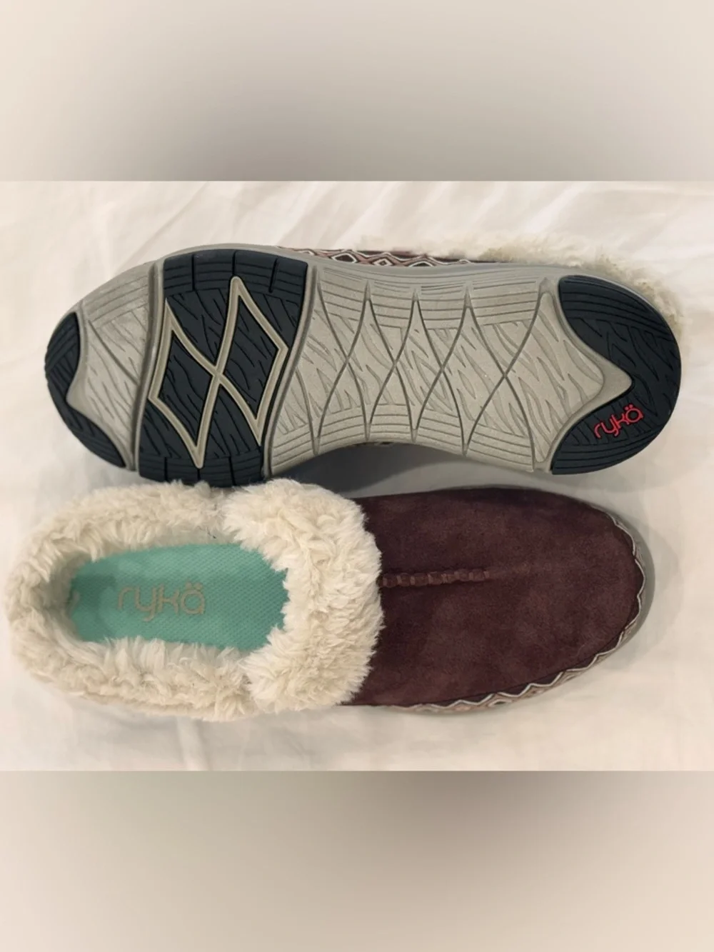 Ryka Brown Suede-Look Faux-Fur Slip-On Clog Slippers - Picture 5 of 6